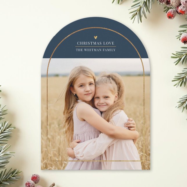 Elegant Gold Arch Overlay Christmas Love Photo Holiday Card (Creator Uploaded)
