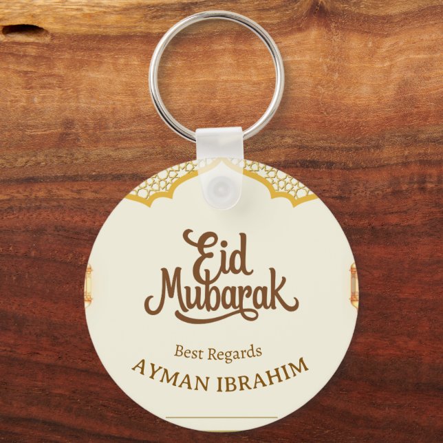 Elegant Gold Arch Personalized Eid Mubarak  Keychain (Front)