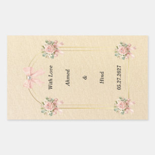 Elegant Gold Arch Pink Floral Pearl Wedding Favour Sticker