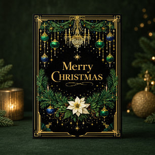Elegant Gold Art Deco Chandelier Christmas Holiday Card