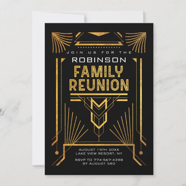 Elegant Gold Art Deco Family Reunion Invitation (Front)