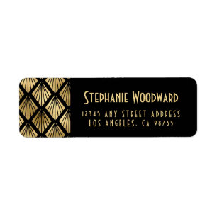 Elegant Gold Art Deco Fans Black Return Address
