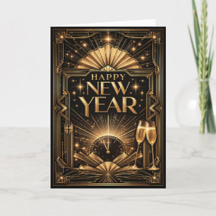 Elegant Gold Art Deco Happy New Year Holiday Card