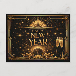 Elegant Gold Art Deco Happy New Year Holiday Postcard