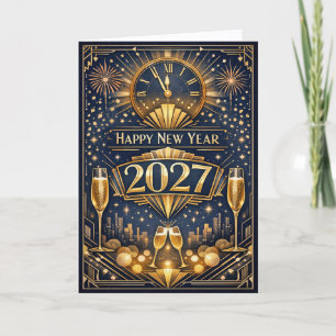 Elegant Gold Art Deco New Year Celebration Holiday Card