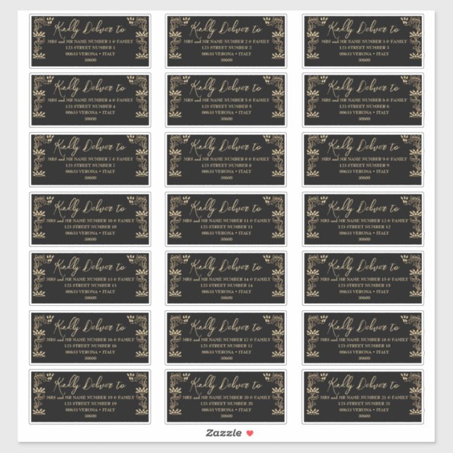 Elegant gold Art Deco on black Guest Address label (Sheet)