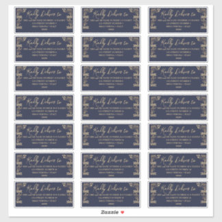 Elegant gold Art Deco on blue Guest Address label