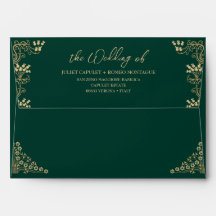 Elegant gold Art Deco on green wedding invitation
