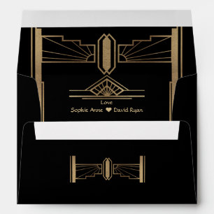 Elegant Gold Art Deco Wedding Return Address  Envelope