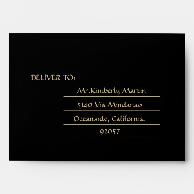 Elegant Gold Art Deco Wedding Return Address  Envelope (Front)