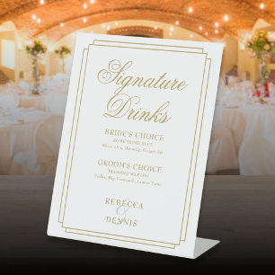 Elegant Gold Art Deco Wedding Signature Drinks Pedestal Sign