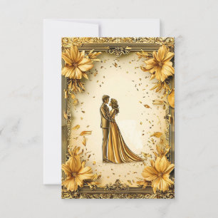 Elegant Gold Artwork of Romantic wedding Couple Invitation