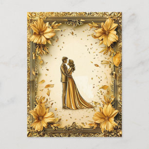 Elegant Gold Artwork of Romantic wedding Couple Postcard
