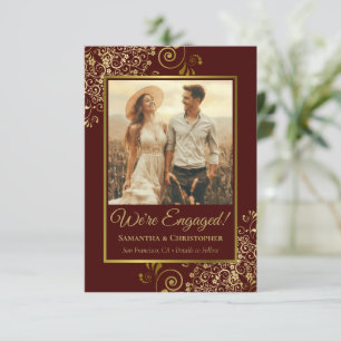 Elegant Gold & Auburn Brown Photo Engagement Announcement