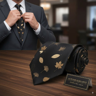 Elegant Gold Autumn Leaves Black Fall Themed Tie