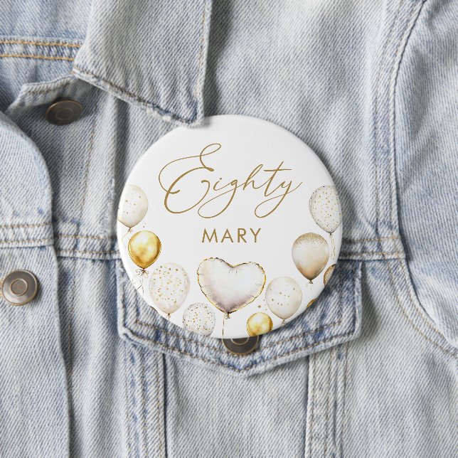 Elegant Gold Balloon 80th Birthday Party 4 Inch Round Button (In Situ)