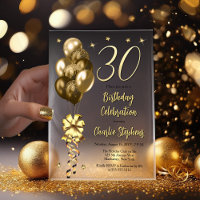 Elegant Gold Balloons on Black 30th Birthday Party