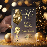 Elegant Gold Balloons on Black 40th Birthday Party