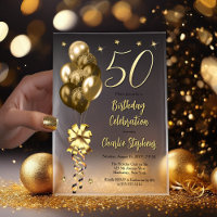 Elegant Gold Balloons on Black 50th Birthday Party