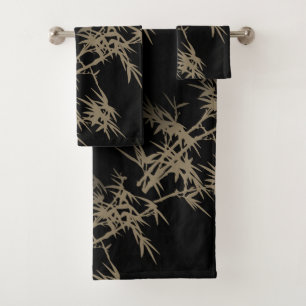 Elegant Gold Bamboo on Black Bath Towel Set