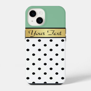 Elegant Gold Band Green Mint Custom Text iPhone 14 Case