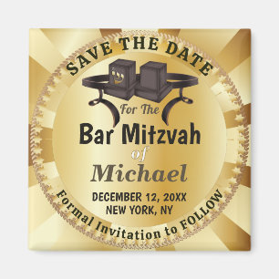 Elegant Gold Bar Mitzvah Tefillin Save The Date Magnet
