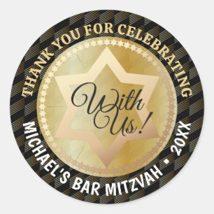 Elegant Gold Bar Mitzvah Tefillin Thank You Classic Round Sticker