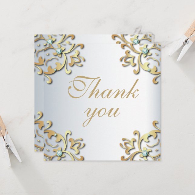Elegant Gold Baroque Border On Silver Wedding  (Front/Back In Situ)