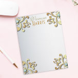 Elegant Gold Baroque Filigree Border On Silver   Letterhead<br><div class="desc">Introducing our elegant and customizable letterhead, perfect for making a lasting impression. The design features a pristine white background adorned with a sophisticated gold border, intricately designed with swirls and curves for a touch of luxury. The corners are embellished with delicate blue gemstones, adding a pop of colour to the...</div>