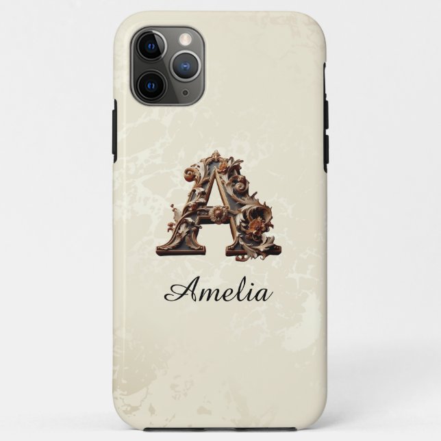 Elegant Gold Baroque Monogram Phone Case (Back)