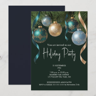 Elegant Gold Baubles Christmas Tree Party Invitation
