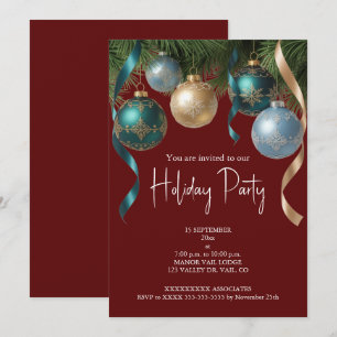Elegant Gold Baubles Christmas Tree Party  Invitation
