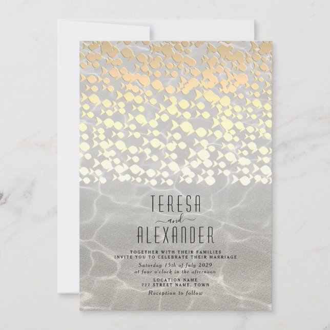 Elegant Gold Beach Wedding Invitation (Front)
