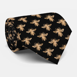 Elegant Gold Bee on Black Tie for Men Luxury