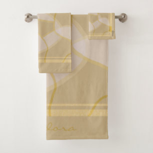 Elegant Gold Beige Abstract Floral Pattern Bath Towel Set