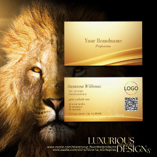 Elegant Gold Beige Curve Decor Logo and QR Code Business Card