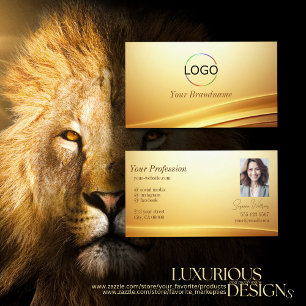 Elegant Gold Beige Curve Decor with Logo and Photo Business Card