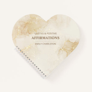 Elegant Gold Beige Watercolor Heart Shape Spiral Notebook