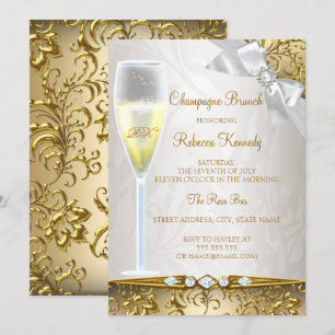 Elegant Gold Beige White Champagne Brunch Invitation