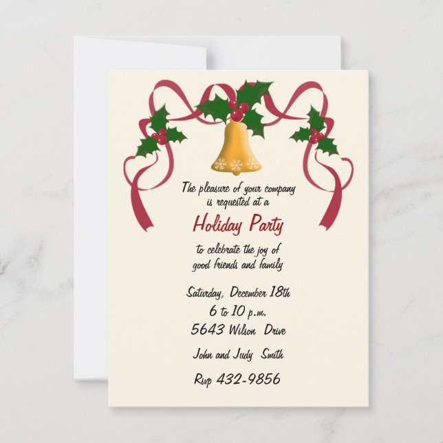 Elegant Gold Bell Invitation de vacances (Devant)