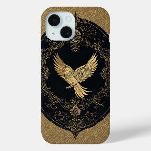 Elegant Gold Bird in Ornate Vintage Frame iPhone 15 Case