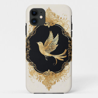 Elegant Gold Bird in Ornate Vintage Frame iPhone 11 Case