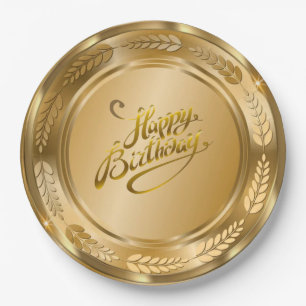 Elegant Gold Birthday Party Paper Plate 
