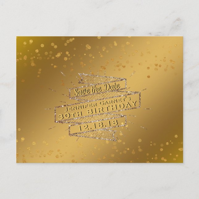 Elegant Gold Birthday Save the Date Announcement Postcard (Front)