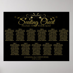 Élégant Gold Black 11 Table Mariage Tableau de siè