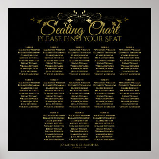 Élégant Gold Black 13 Table Mariage Tableau de siè