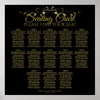Elegant Gold Black 13 Table Wedding Seating Chart