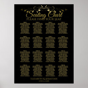 Elegant Gold Black 16 Table Wedding Seating Chart