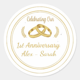 Elegant Gold & Black 1st Wedding Anniversary  Classic Round Sticker
