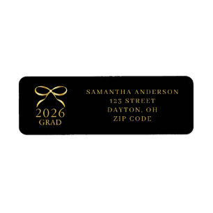 Elegant Gold Black 2026 Grad Return Address 